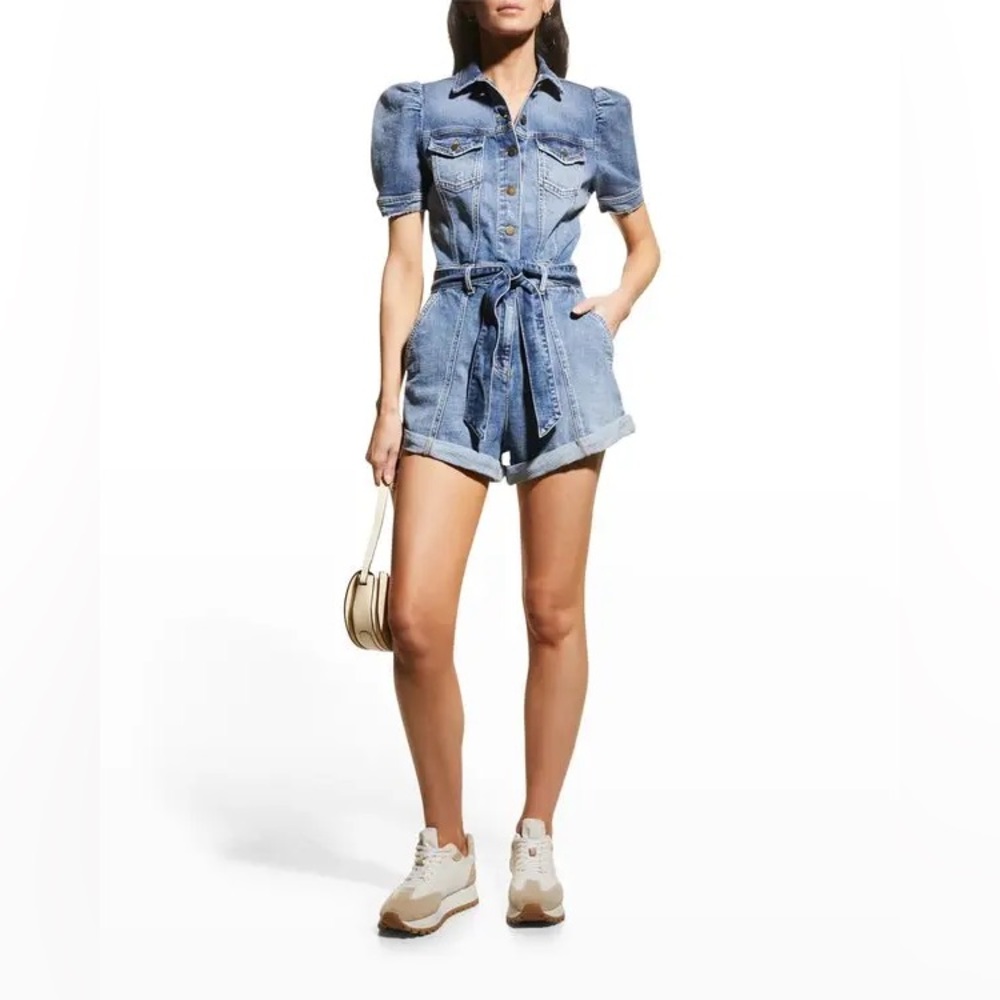 RETROFETE PHEOBE DENIM PUFF SLEEVE ROMPER XS - Picture 2 of 6